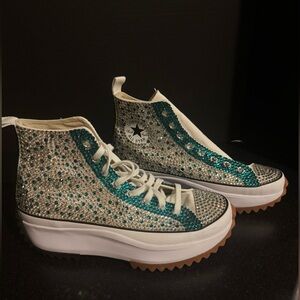 Converse Women’s Platform Rhinestone High-Top Sneakers in Teal and Silver